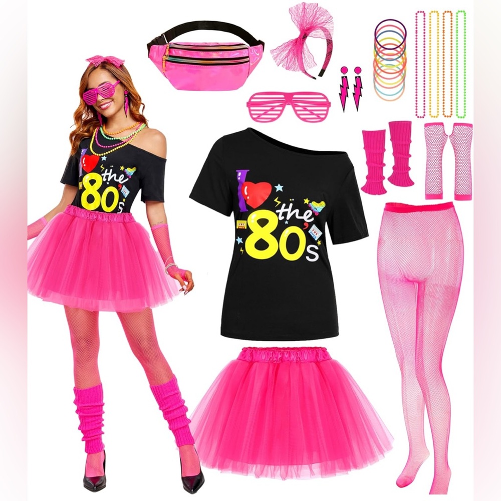 80s Retro Hop Hip Set for Women - I Love The 80s Shirts - Halloween Cosplay
